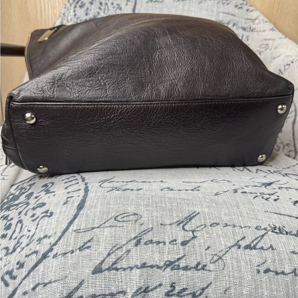 FURLA Shoulder Bag  Brown & Orange Leather  Side Zippers Large Tote Straps - Picture 7 of 15